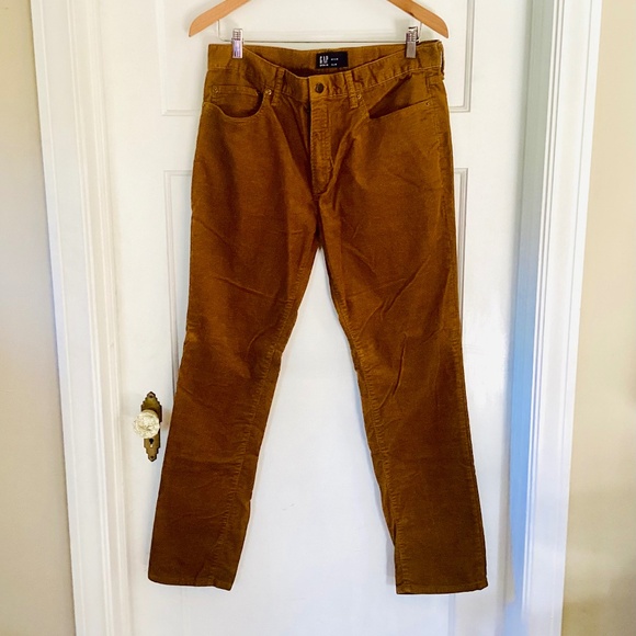 GAP Men's Brown Corduroy Slim Pants Size 33Wx30L 5 Pocket Cord Business Casual - Picture 1 of 13